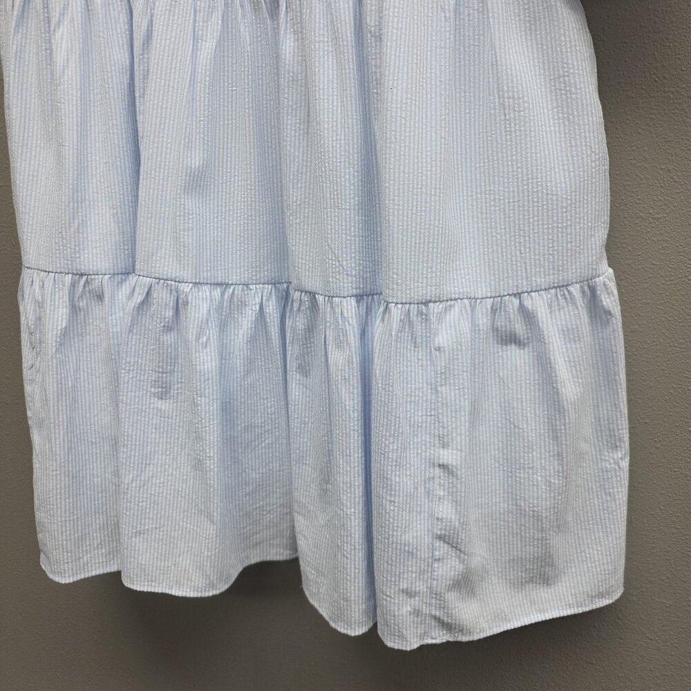 Chouyatou Shirt Dress Womens XL Blue Striped Button Front Tiered Lined Pockets - Picture 3 of 12